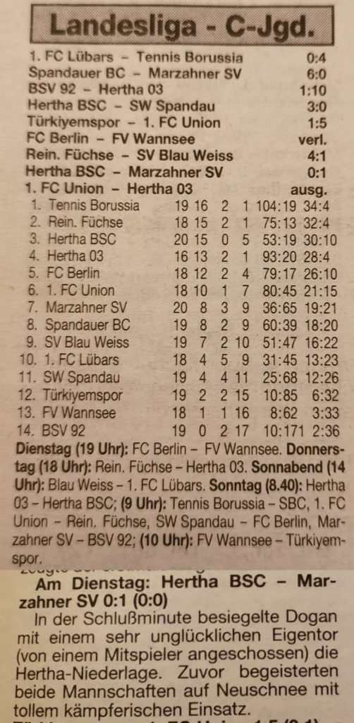 Marzahner SV 28.02.1995 1. C schlägt Hertha BSC