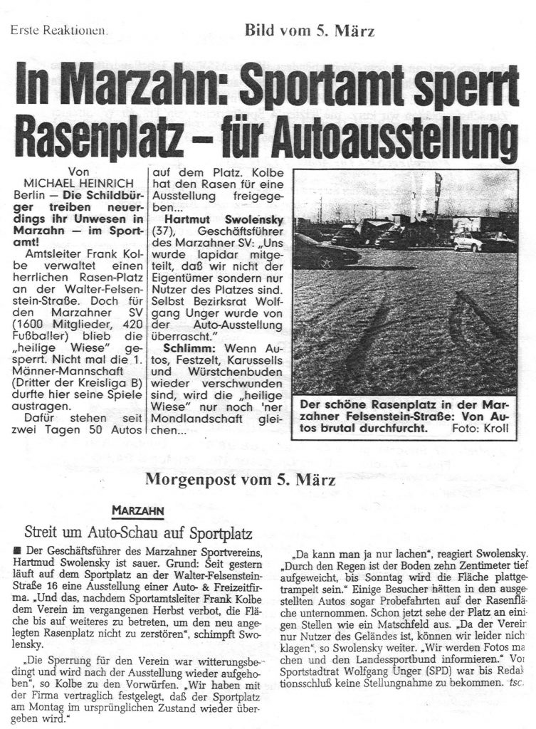 1996 Zeitungsartikel Autoausstellung auf Naturrasen