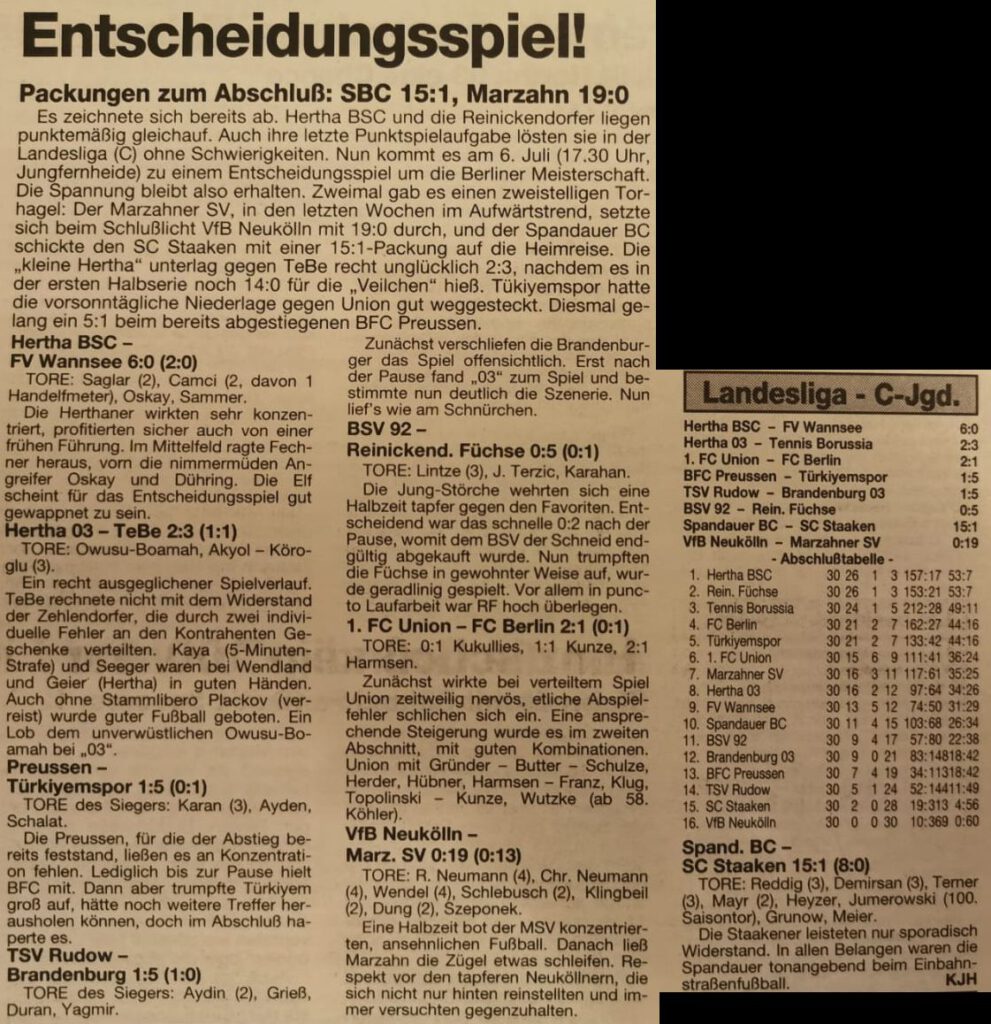 Marzahner SV 199394 Letzter Spieltag der 1. C