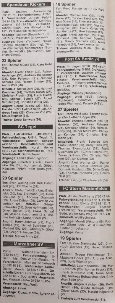 Marzahner SV 199192 1. Herren Kader