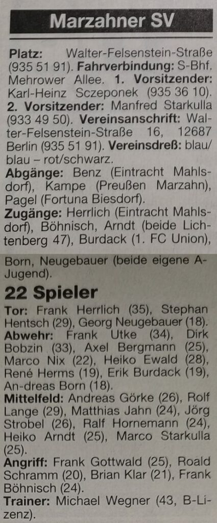 Marzahner SV 1996/97 1. Herren Kader