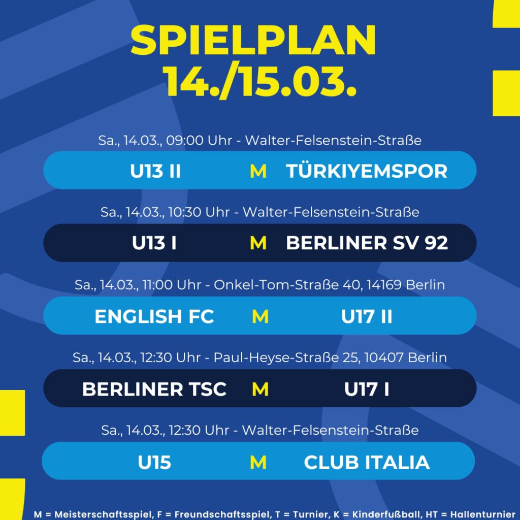Spielplan 14. - 15.03.26