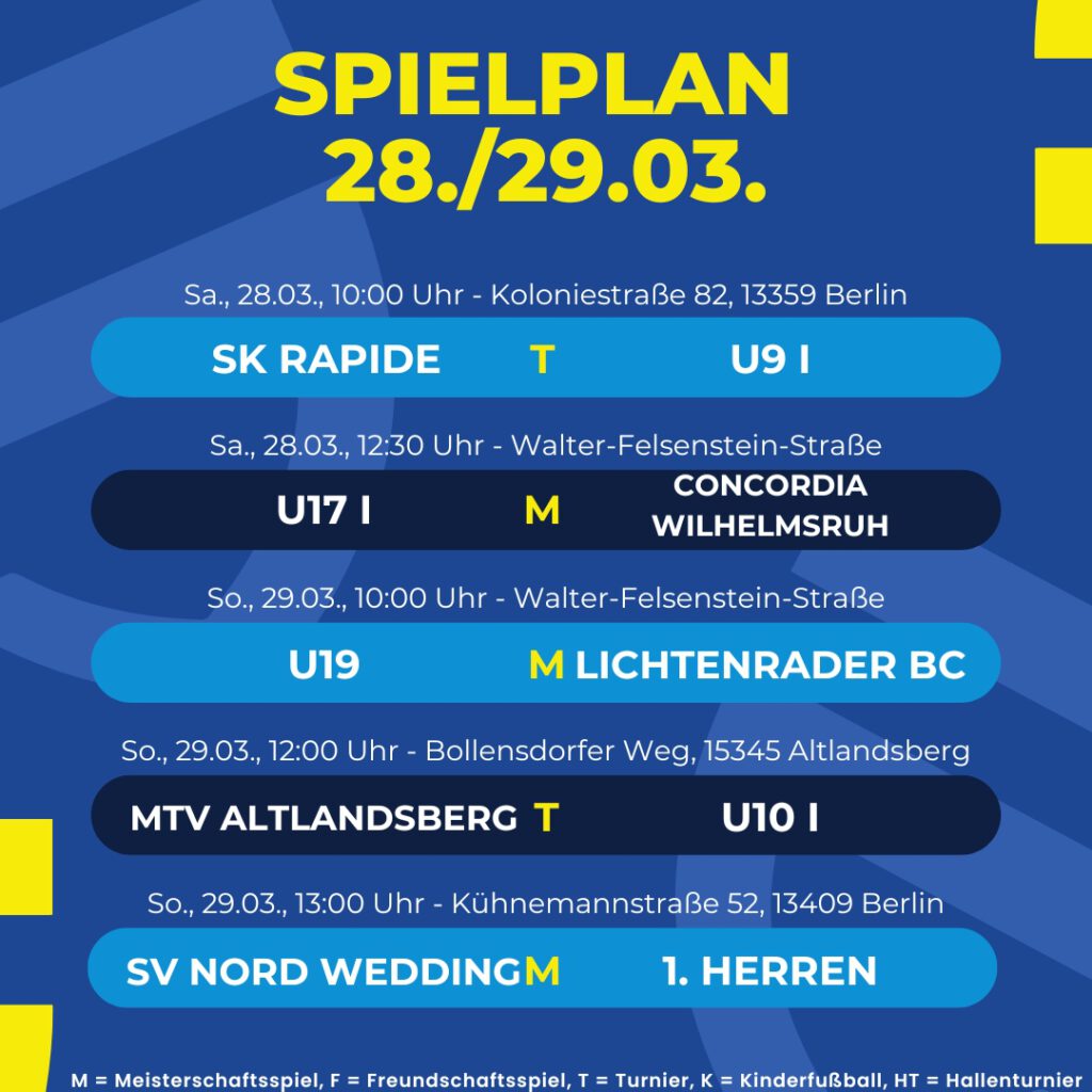 Spielplan 28. - 29.03.26