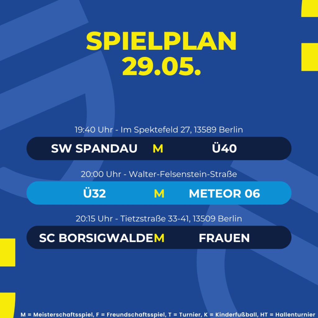Spielplan 29.05.26