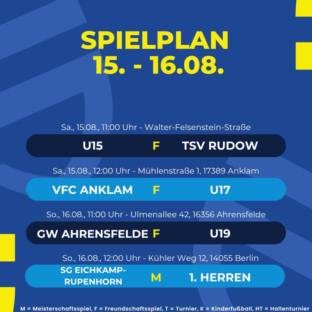 Spielplan 15. - 16.08.26